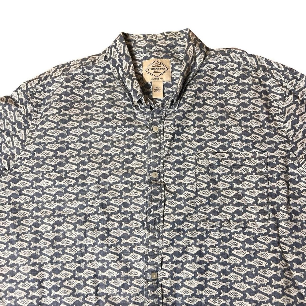 Men's 2XLT Camp Shirt Short Sleeve Fish Cotton Hawaiian Coastal Tropical